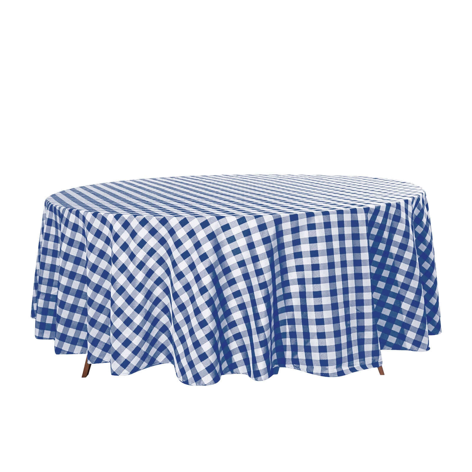 Polyester 108" Round Tablecloth White/Navy Blue - Checkered Buffalo Plaid Table Cover Pro Linens