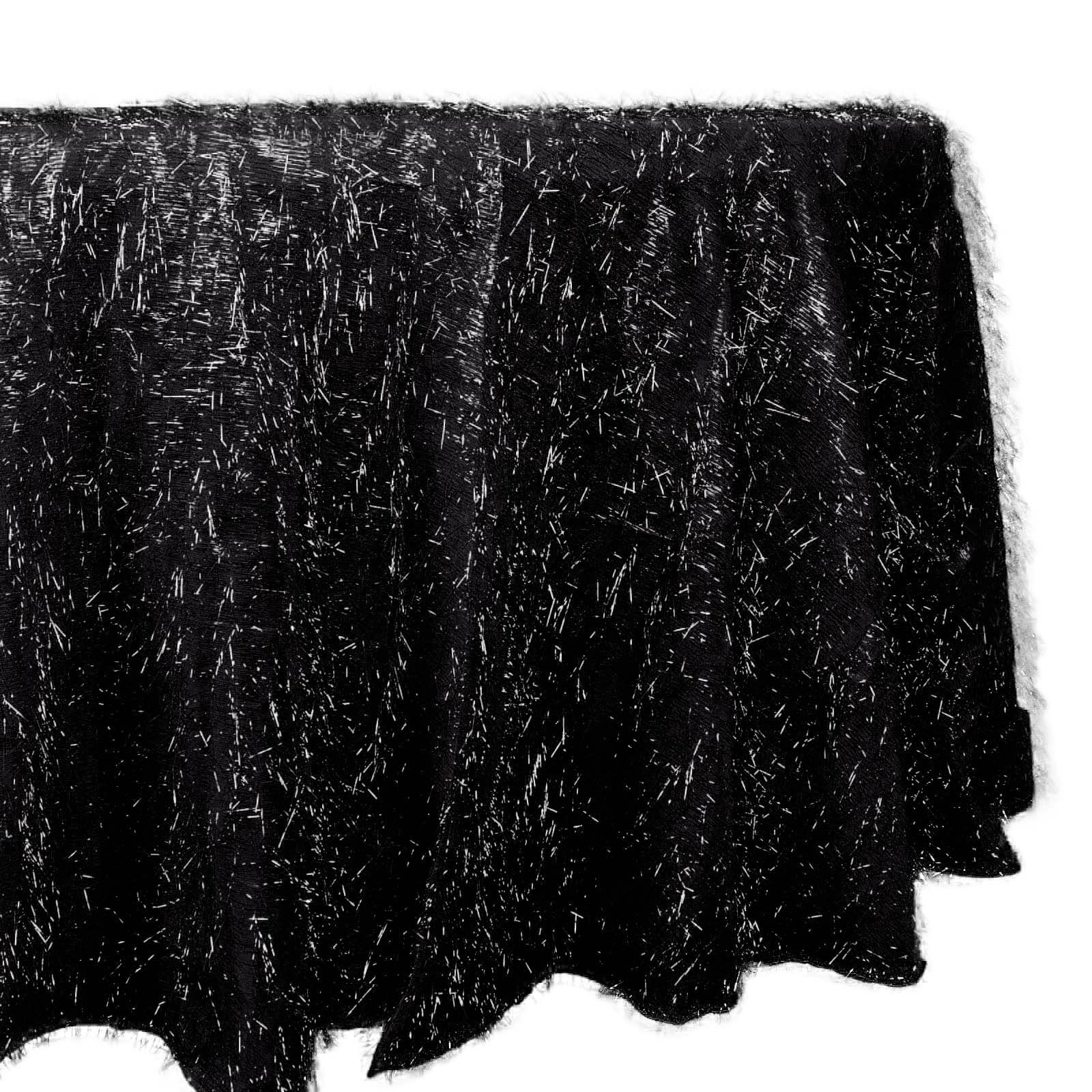 Polyester 120" Round Black Tablecloth Metallic Fringe Shag Tinsel Table Cover Pro Linens