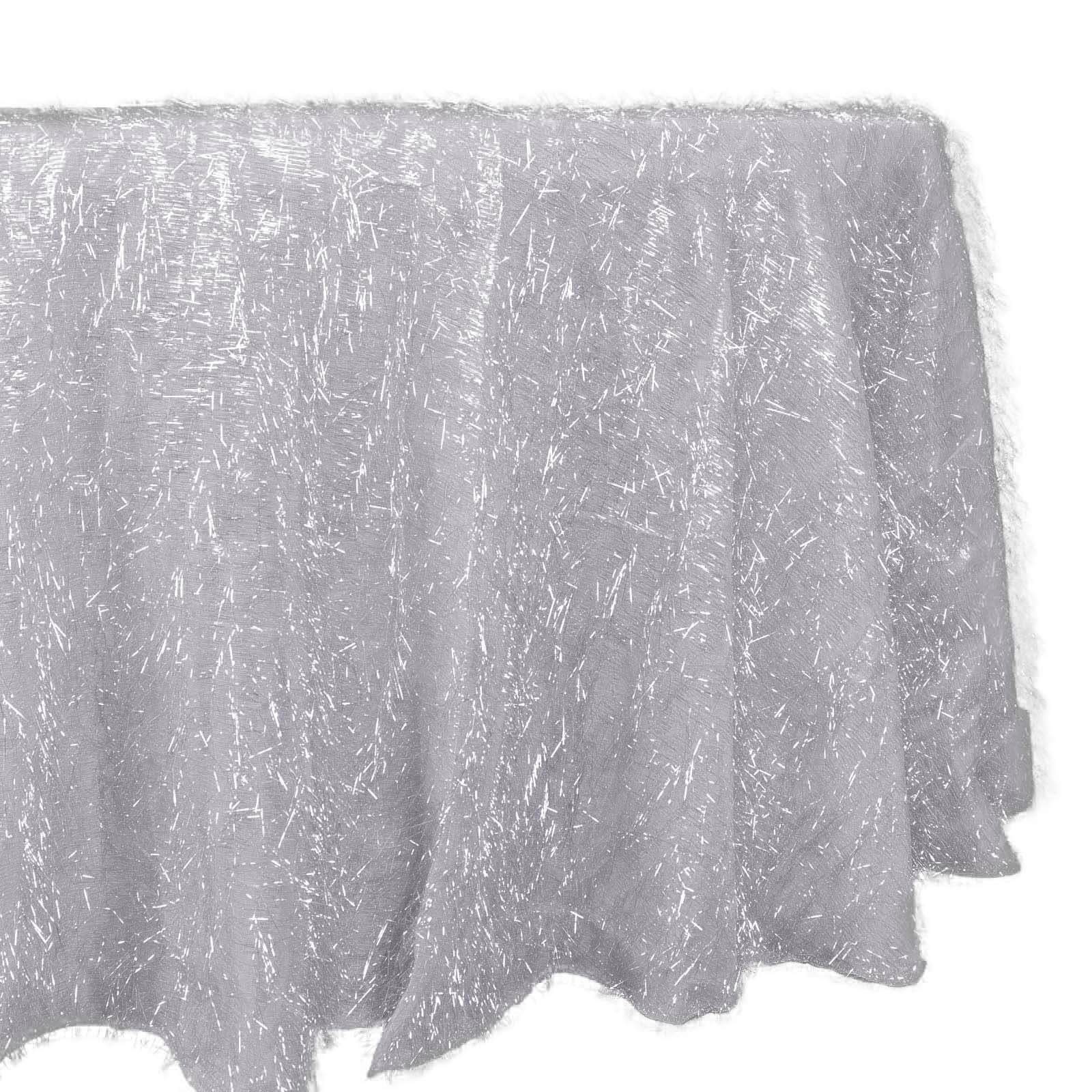 Polyester 120" Round Silver Tablecloth Metallic Fringe Shag Tinsel Table Cover Pro Linens