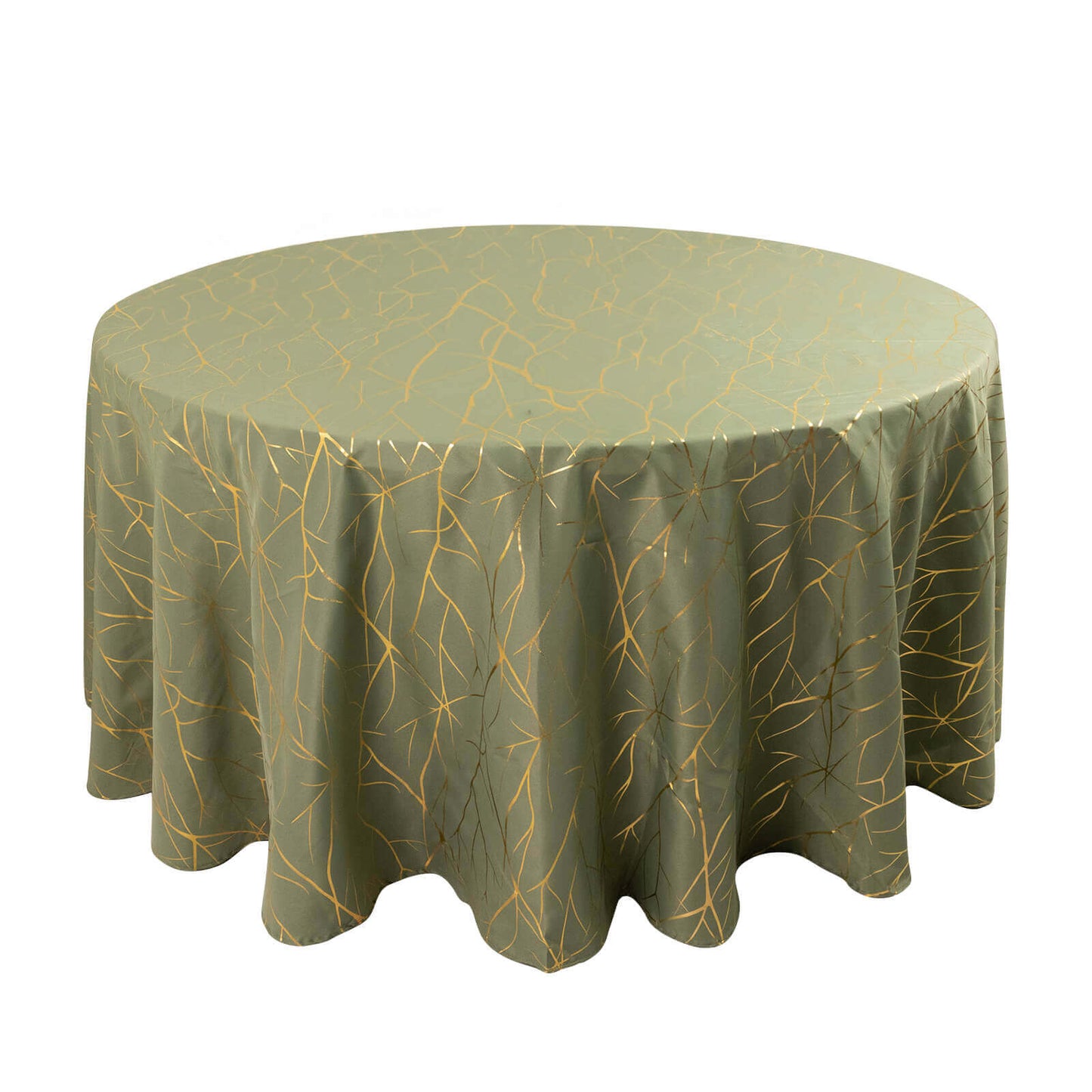 Polyester 120" Round Tablecloth Dusty Sage Green with Gold Foil Tree Branch Pattern - Wrinkle-Resistant Seamless Table Cover for Classy Events Pro Linens