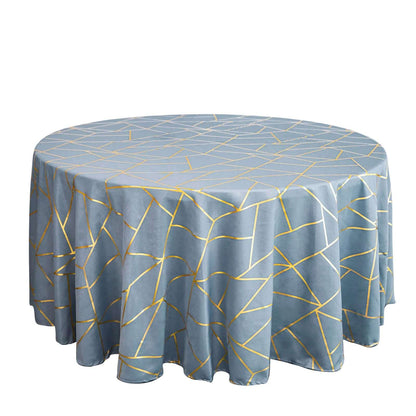 Polyester 120" Round Tablecloth Dusty with Gold Foil Geometric Pattern Wrinkle-Resistant Seamless Table Cover Pro Linens