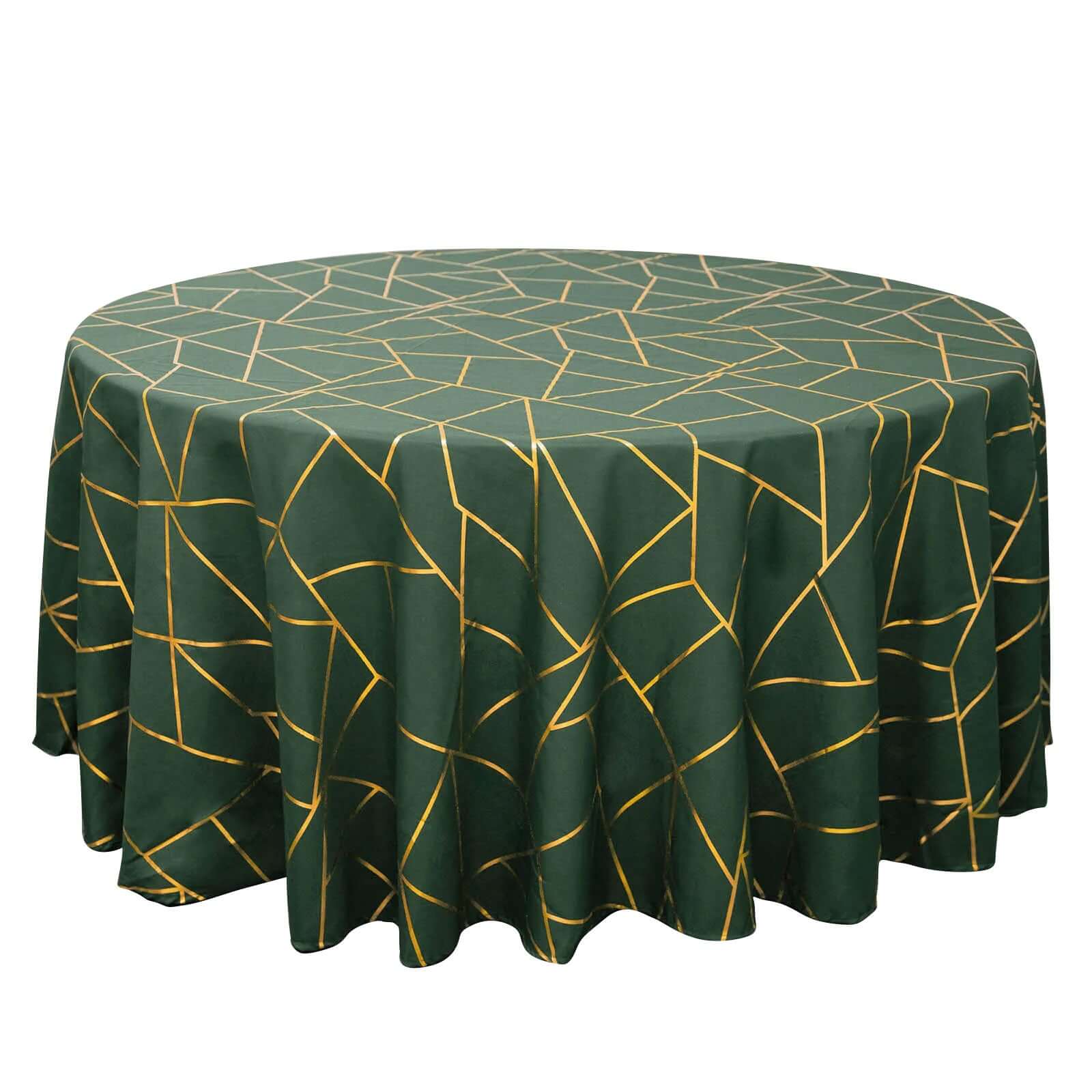 Polyester 120" Round Tablecloth Hunter with Gold Foil Geometric Pattern Wrinkle-Resistant Seamless Table Cover Pro Linens