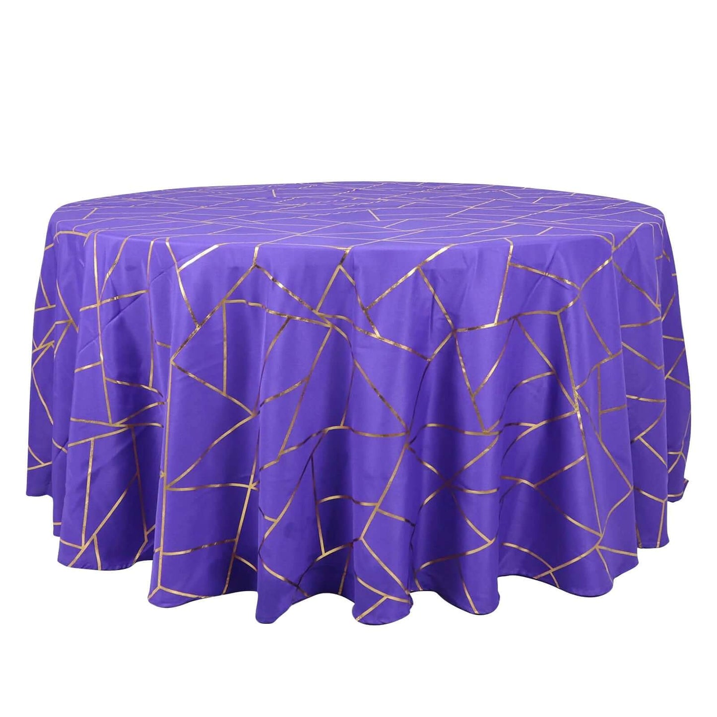 Polyester 120" Round Tablecloth Purple with Gold Foil Geometric Pattern Wrinkle-Resistant Seamless Table Cover Pro Linens