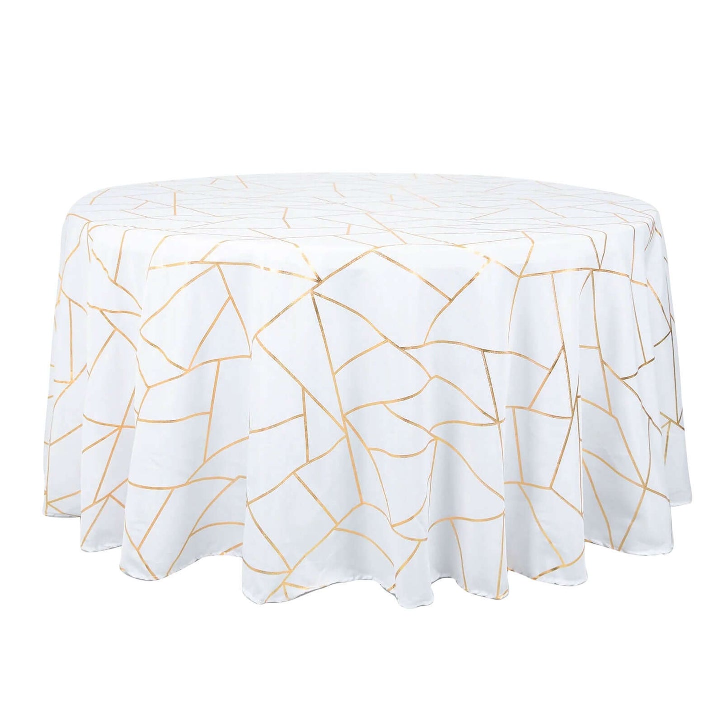 Polyester 120" Round Tablecloth White with Gold Foil Geometric Pattern Wrinkle-Resistant Modern Seamless Table Cover Pro Linens