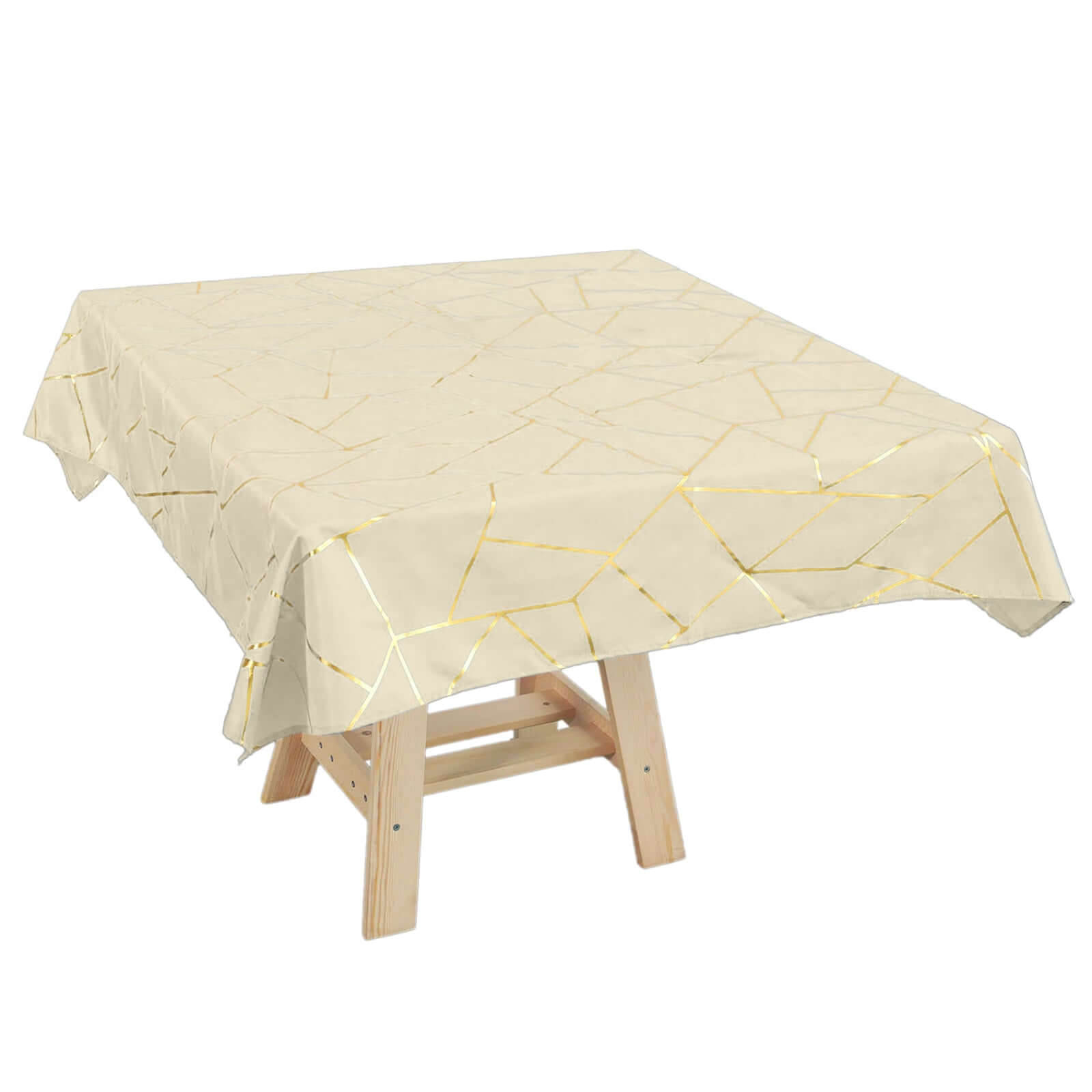 Polyester 54"x54" Square Tablecloth Beige with Gold Foil Geometric Pattern - Wrinkle-Resistant & Durable Table Cover Pro Linens