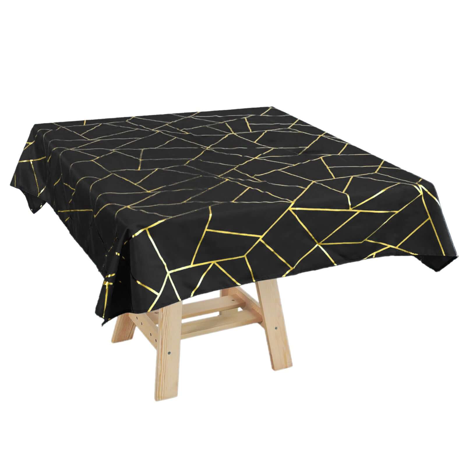 Polyester 54"x54" Square Tablecloth Black with Gold Foil Geometric Pattern - Wrinkle-Resistant & Durable Table Cover Pro Linens