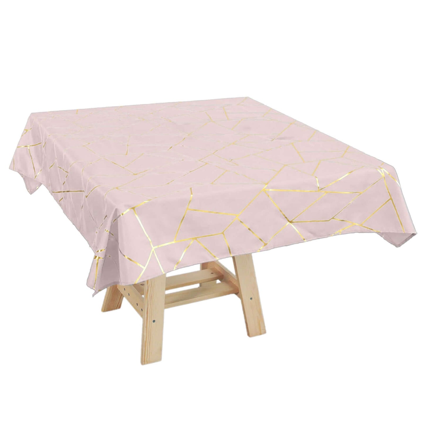 Polyester 54"x54" Square Tablecloth Blush with Gold Foil Geometric Pattern - Wrinkle-Resistant & Durable Table Cover Pro Linens