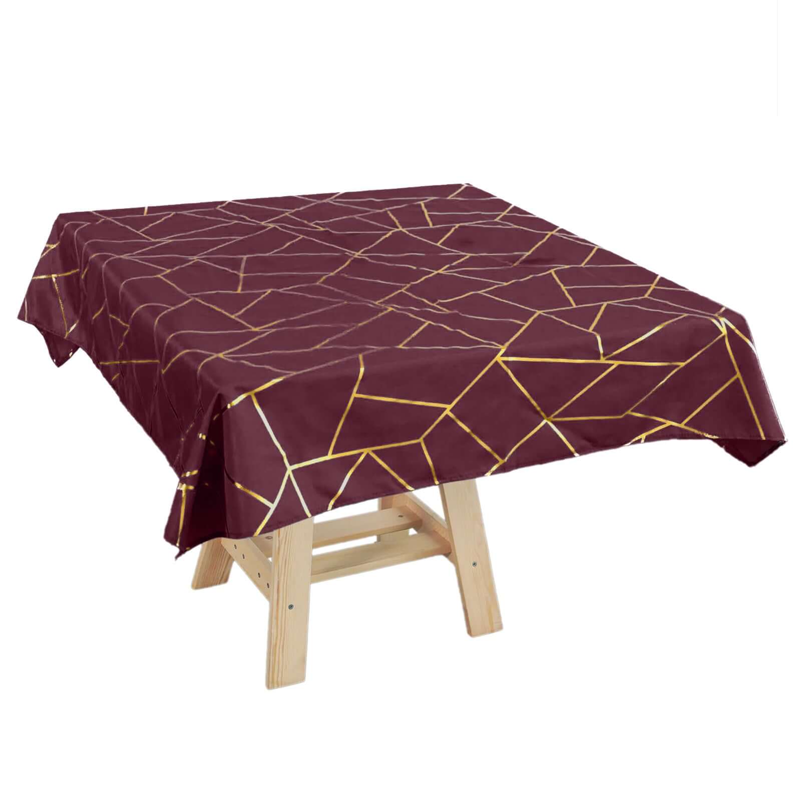 Polyester 54"x54" Square Tablecloth Burgundy with Gold Foil Geometric Pattern - Wrinkle-Resistant & Durable Table Cover Pro Linens