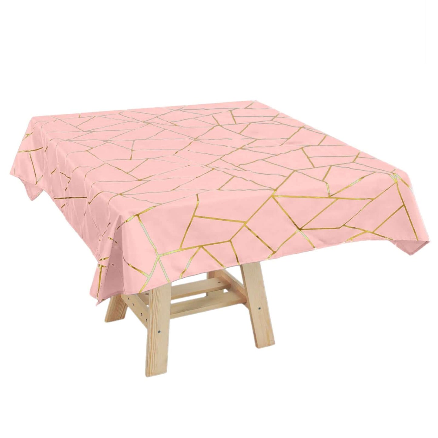 Polyester 54"x54" Square Tablecloth Dusty Rose with Gold Foil Geometric Pattern - Wrinkle-Resistant & Durable Table Cover Pro Linens