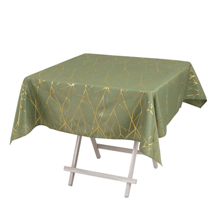 Polyester 54"x54" Square Tablecloth Dusty Sage Green with Gold Foil Tree Branch Pattern - Wrinkle-Resistant & Durable Table Cover Pro Linens