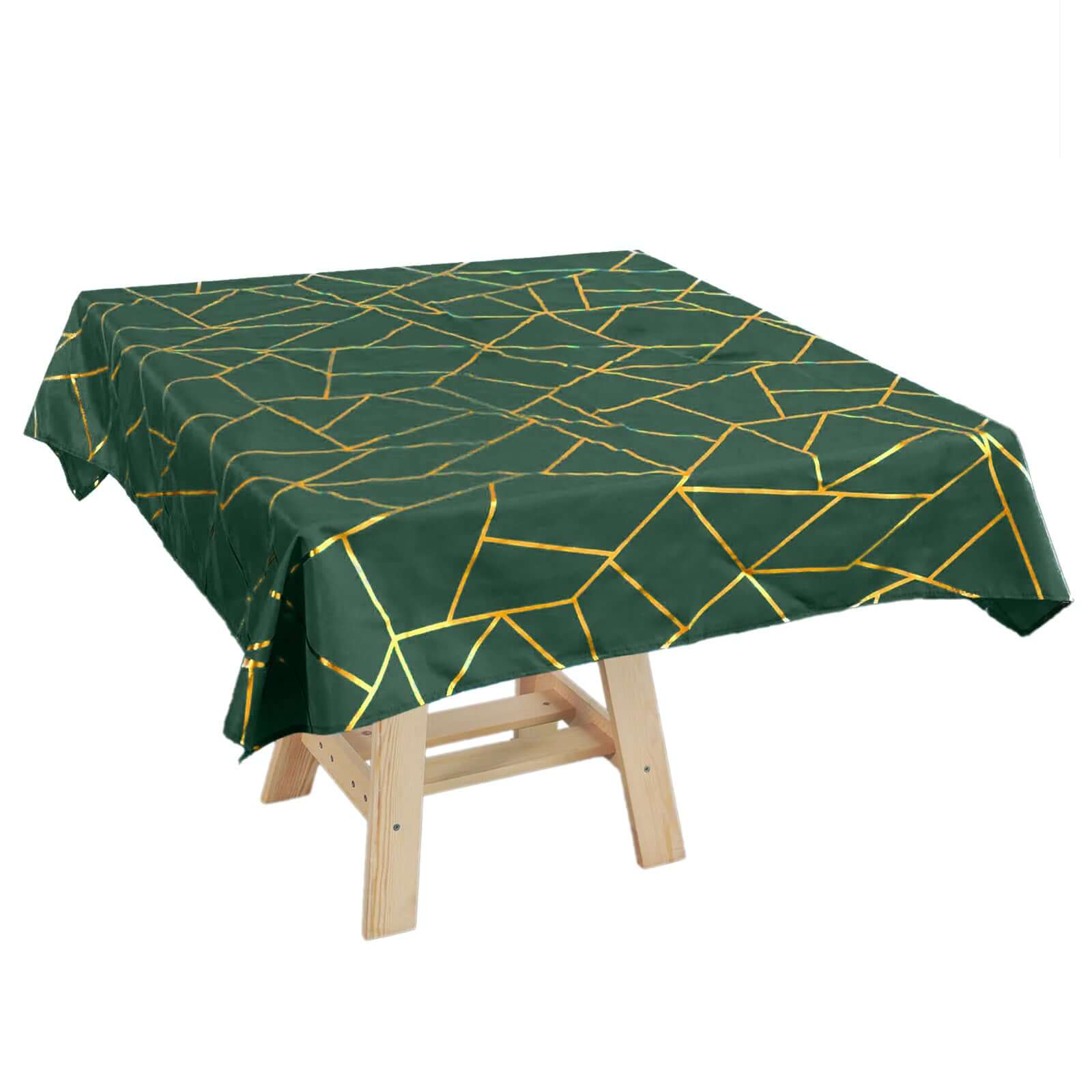 Polyester 54"x54" Square Tablecloth Hunter Emerald Green with Gold Foil Geometric Pattern - Wrinkle-Resistant & Durable Table Cover Pro Linens