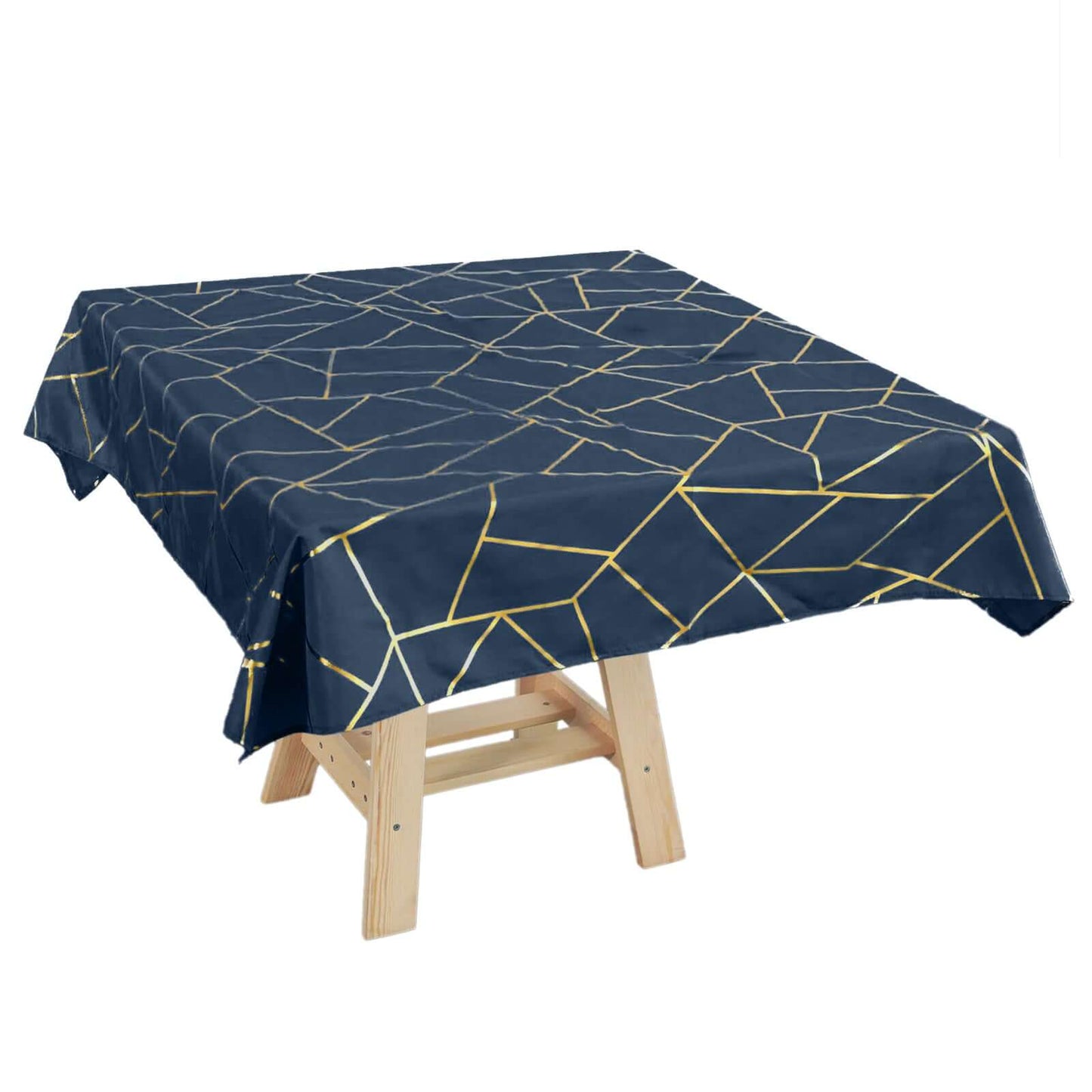 Polyester 54"x54" Square Tablecloth Navy Blue with Gold Foil Geometric Pattern - Wrinkle-Resistant & Durable Table Cover Pro Linens