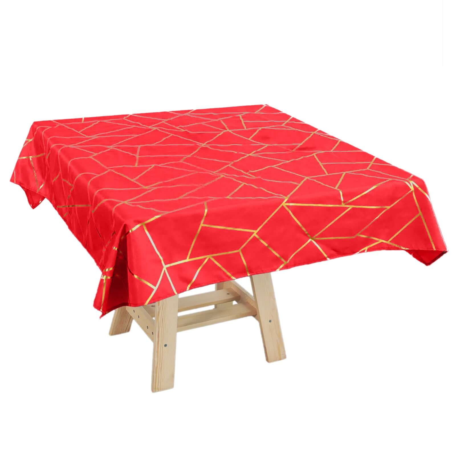 Polyester 54"x54" Square Tablecloth Red with Gold Foil Geometric Pattern - Wrinkle-Resistant & Durable Table Cover Pro Linens