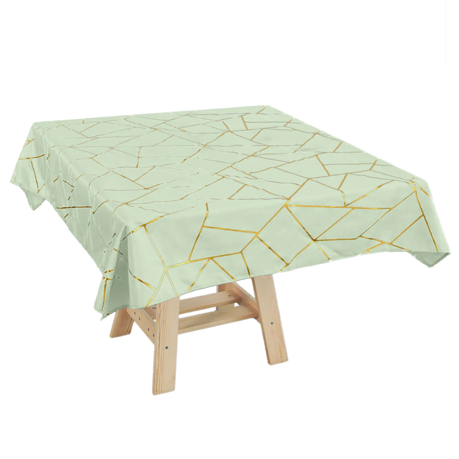 Polyester 54"x54" Square Tablecloth Sage Green with Gold Foil Geometric Pattern - Wrinkle-Resistant & Durable for Stylish Settings Pro Linens