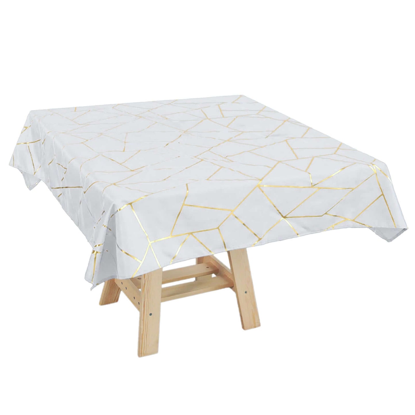 Polyester 54"x54" Square Tablecloth White with Gold Foil Geometric Pattern - Wrinkle-Resistant & Durable for Stylish Settings Pro Linens