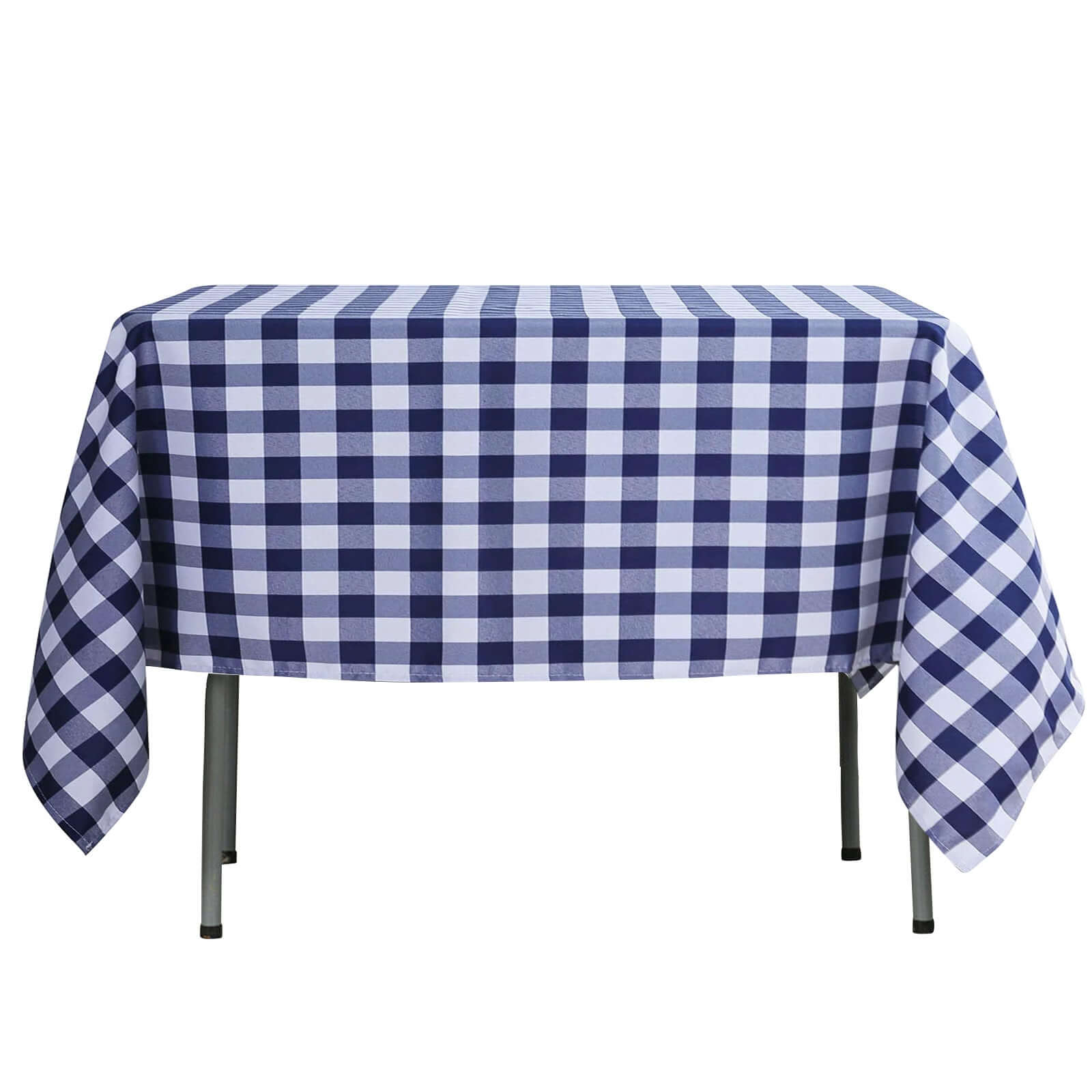 Polyester 54"x54" Square Tablecloth White/Navy Blue - Checkered Buffalo Plaid Design for Casual Table Settings Pro Linens