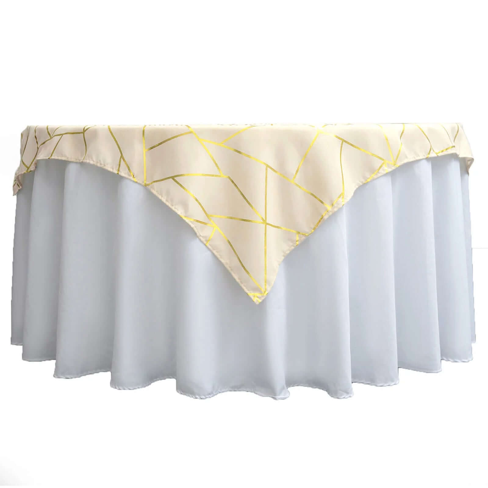 Polyester 54"x54" Table Overlay Square Tablecloth Beige with Gold Foil Geometric Pattern - Wrinkle-Resistant & Durable Table Topper Pro Linens