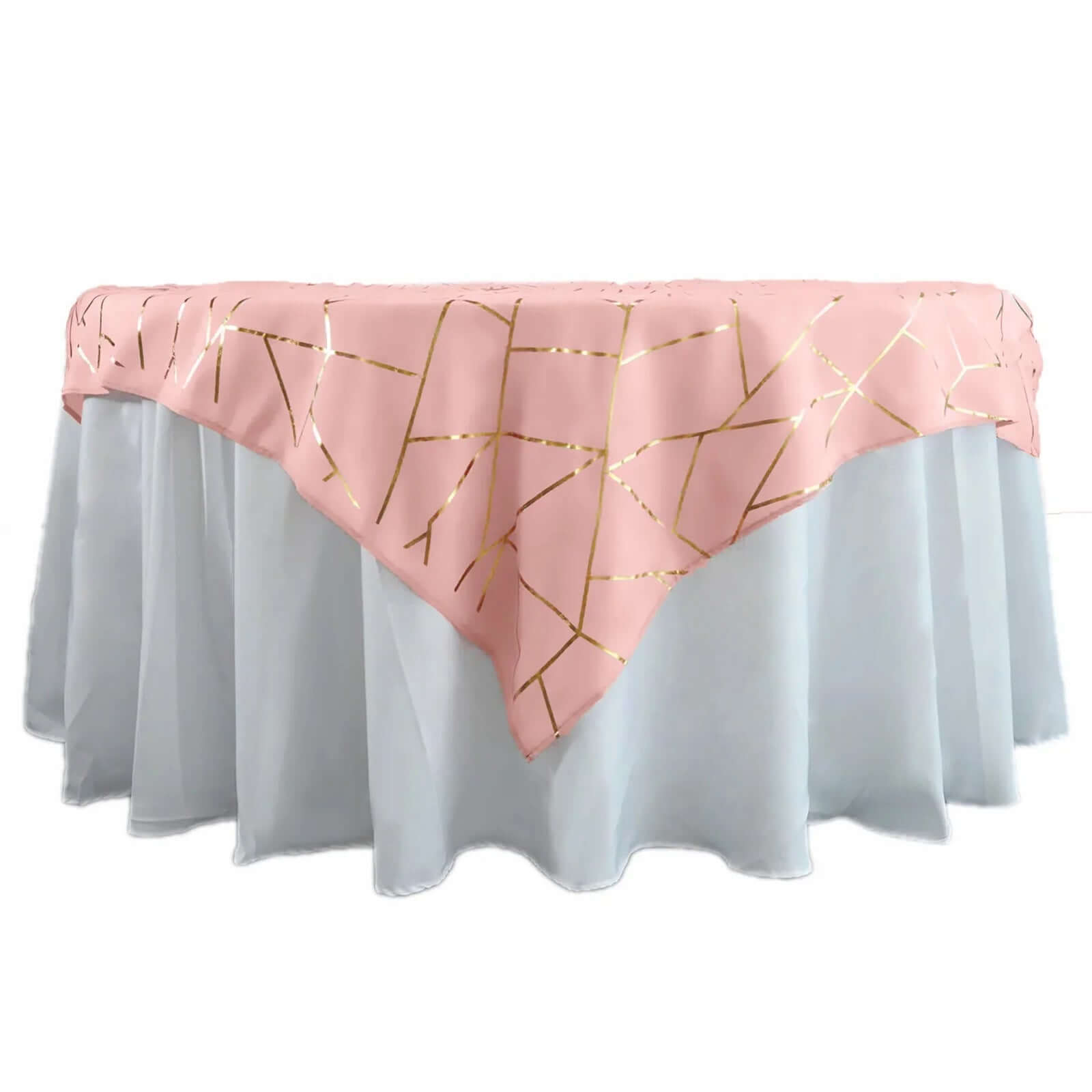 Polyester 54"x54" Table Overlay Square Tablecloth Dusty Rose with Gold Foil Geometric Pattern - Wrinkle-Resistant & Durable Table Topper Pro Linens