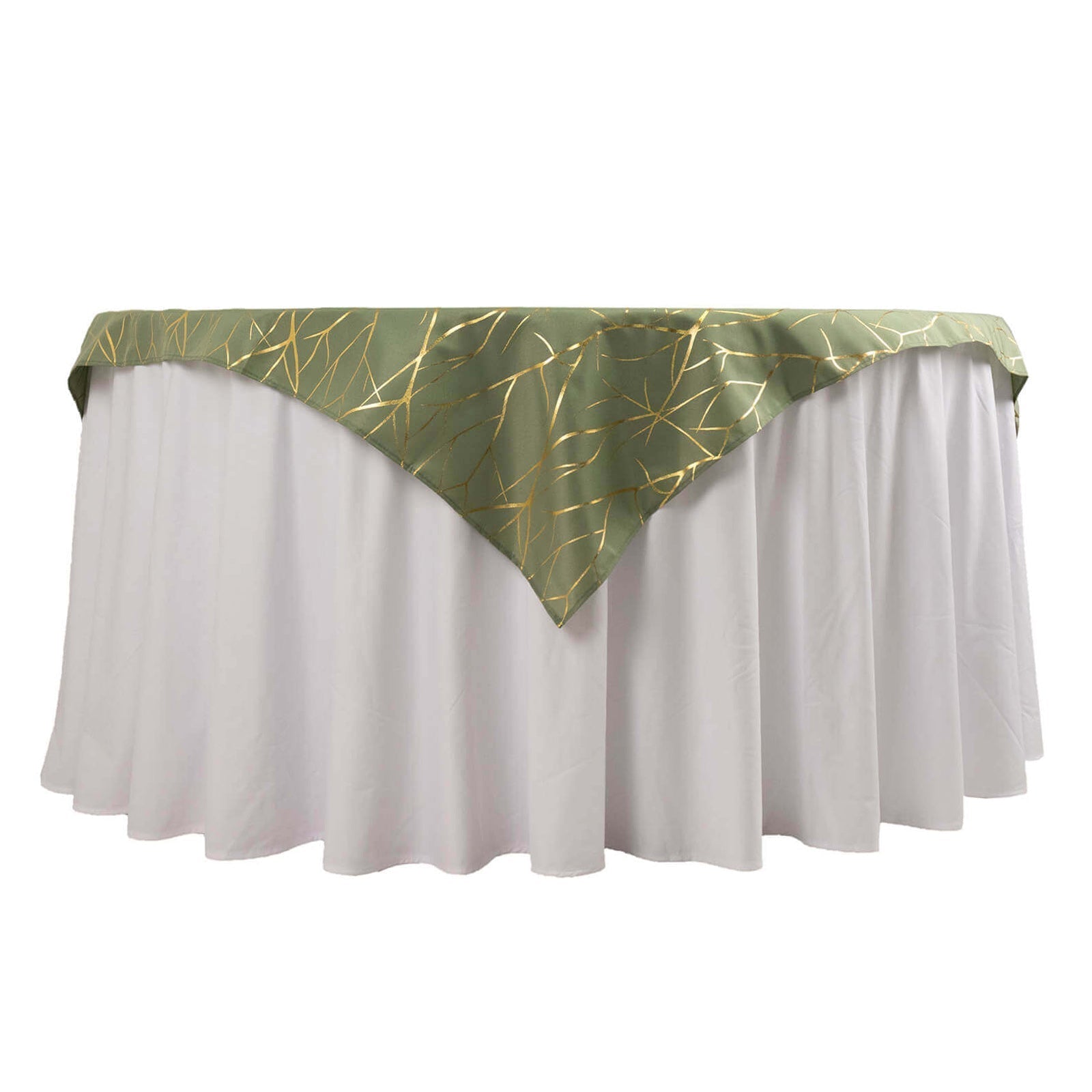 Polyester 54"x54" Table Overlay Square Tablecloth Dusty Sage Green with Gold Foil Tree Branch Pattern - Wrinkle-Resistant & Durable Table Cover Pro Linens