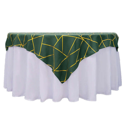 Polyester 54"x54" Table Overlay Square Tablecloth Hunter with Gold Foil Geometric Pattern - Wrinkle-Resistant & Durable Table Topper Pro Linens