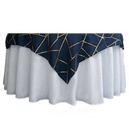 Polyester 54"x54" Table Overlay Square Tablecloth Navy with Gold Foil Geometric Pattern - Wrinkle-Resistant & Durable Table Topper Pro Linens