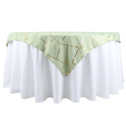 Polyester 54"x54" Table Overlay Square Tablecloth Sage Green with Gold Foil Geometric Pattern - Wrinkle-Resistant & Durable for Stylish Settings Pro Linens