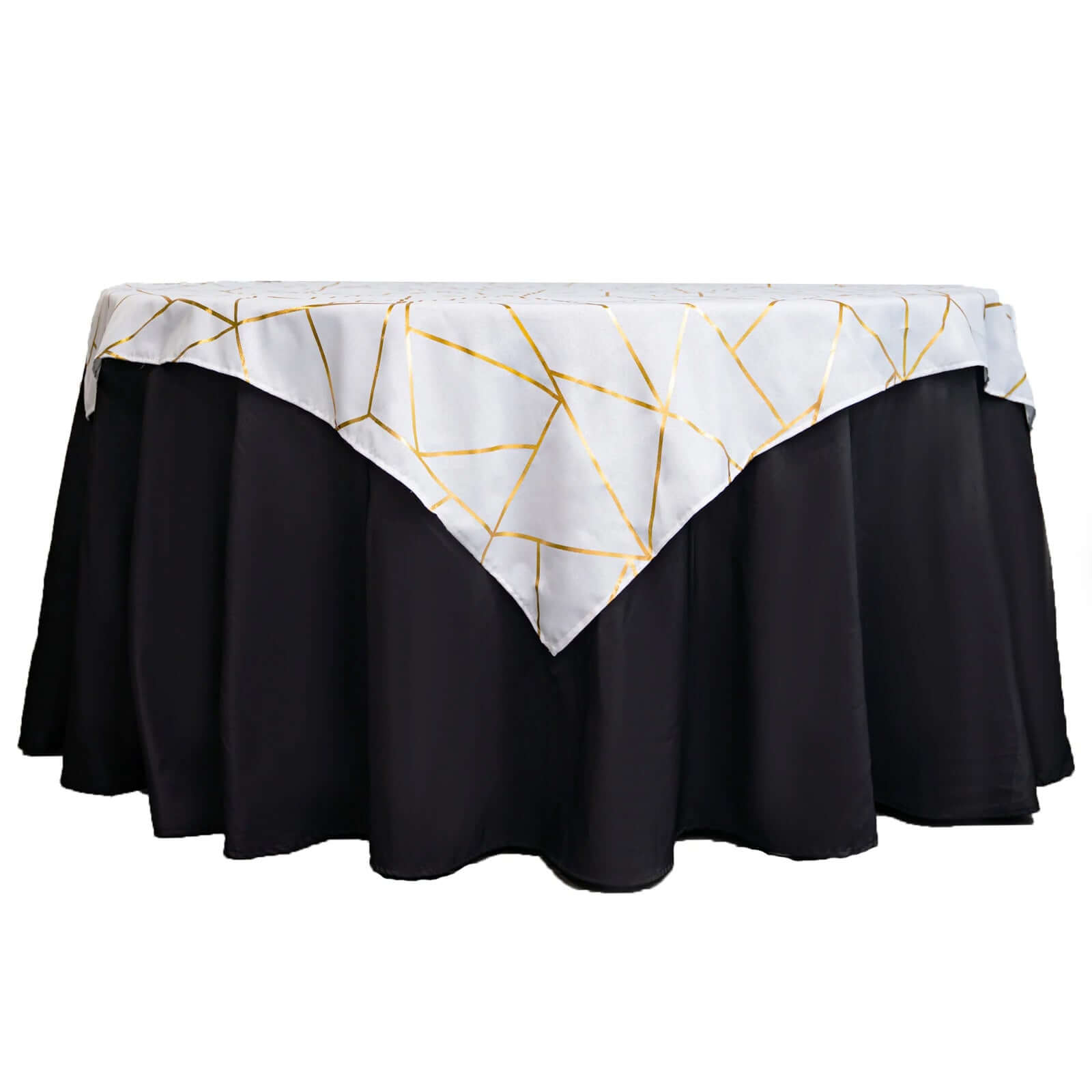 Polyester 54"x54" Table Overlay Square Tablecloth White with Gold Foil Geometric Pattern - Wrinkle-Resistant & Durable for Stylish Settings Pro Linens