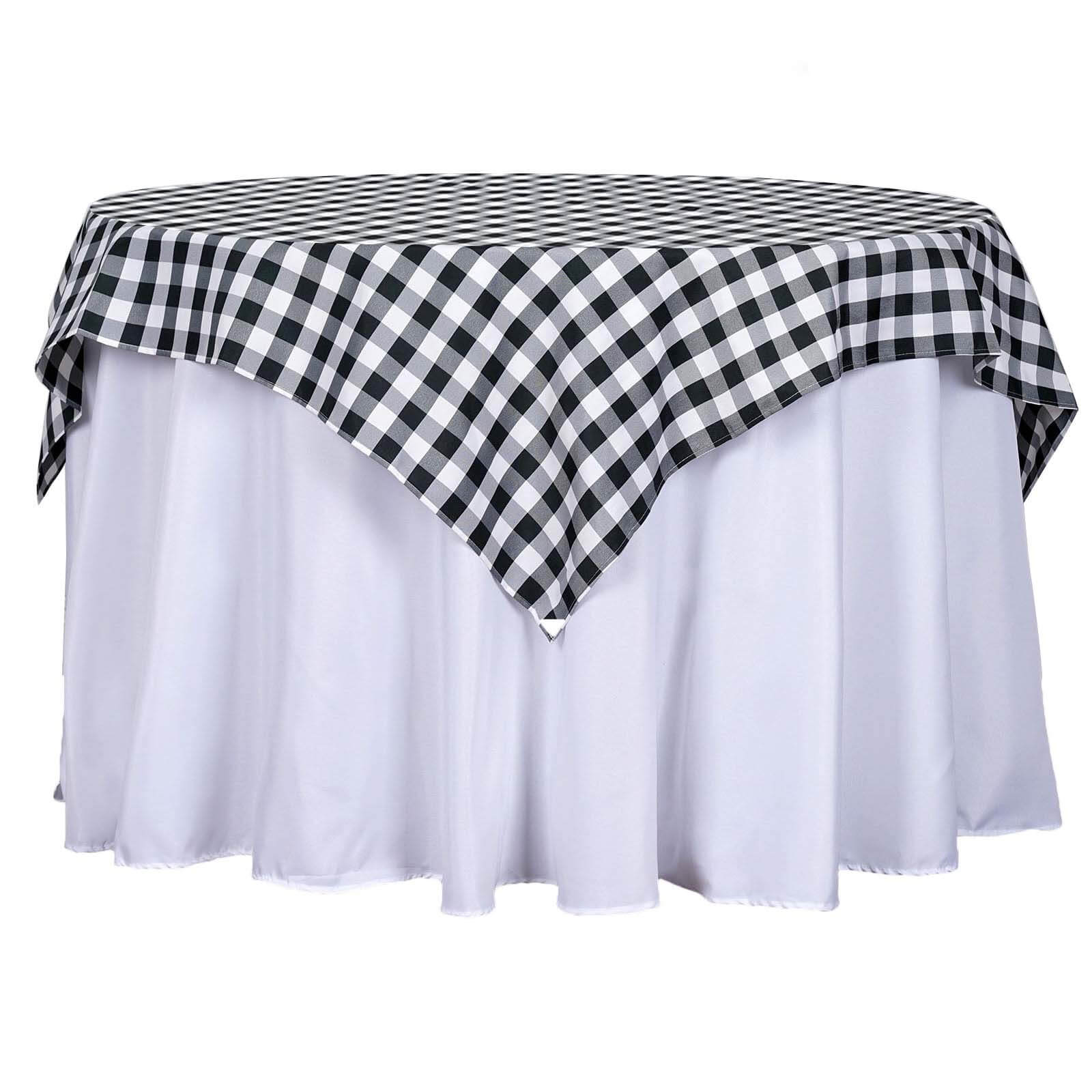 Polyester 54"x54" Table Overlay Square Tablecloth White/Black - Checkered Buffalo Plaid Design for Casual Table Settings Pro Linens