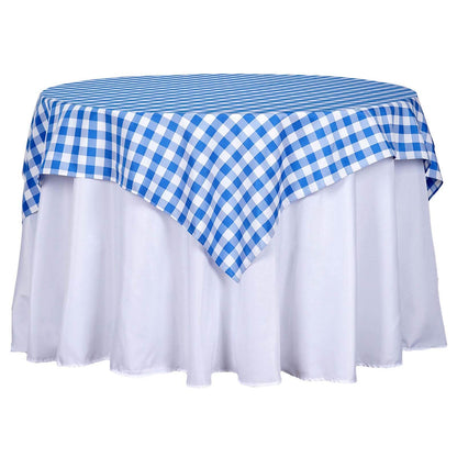 Polyester 54"x54" Table Overlay Square Tablecloth White/Blue - Checkered Buffalo Plaid Design for Casual Table Settings Pro Linens