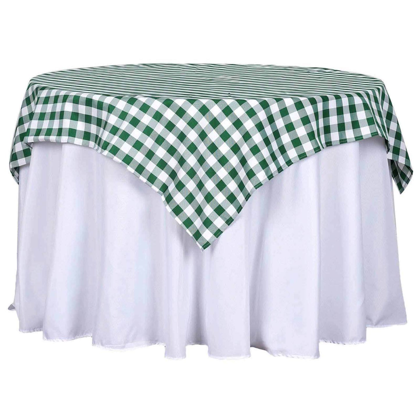 Polyester 54"x54" Table Overlay Square Tablecloth White/Green - Checkered Buffalo Plaid Design for Casual Table Settings Pro Linens