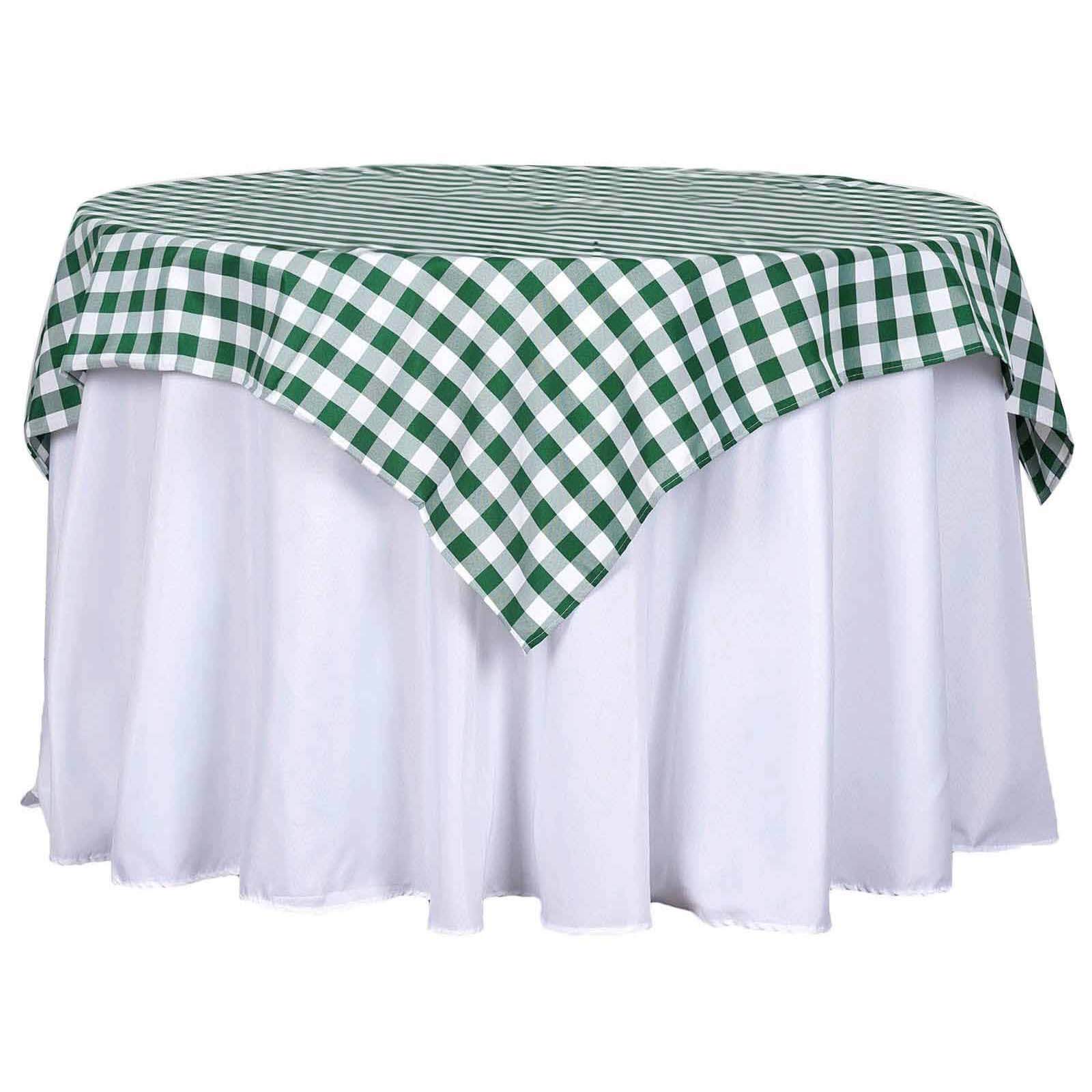 Polyester 54"x54" Table Overlay Square Tablecloth White/Green - Checkered Buffalo Plaid Design for Casual Table Settings Pro Linens