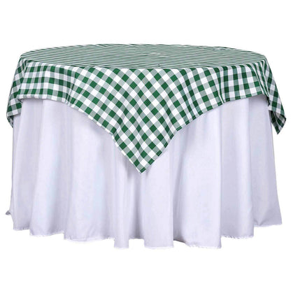 Polyester 54"x54" Table Overlay Square Tablecloth White/Green - Checkered Buffalo Plaid Design for Casual Table Settings Pro Linens