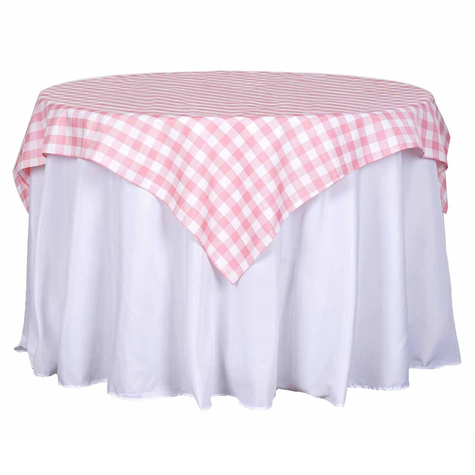 Polyester 54"x54" Table Overlay Square Tablecloth White/Rose Quartz - Checkered Buffalo Plaid Design for Casual Table Settings Pro Linens