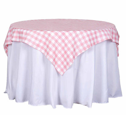 Polyester 54"x54" Table Overlay Square Tablecloth White/Rose Quartz - Checkered Buffalo Plaid Design for Casual Table Settings Pro Linens