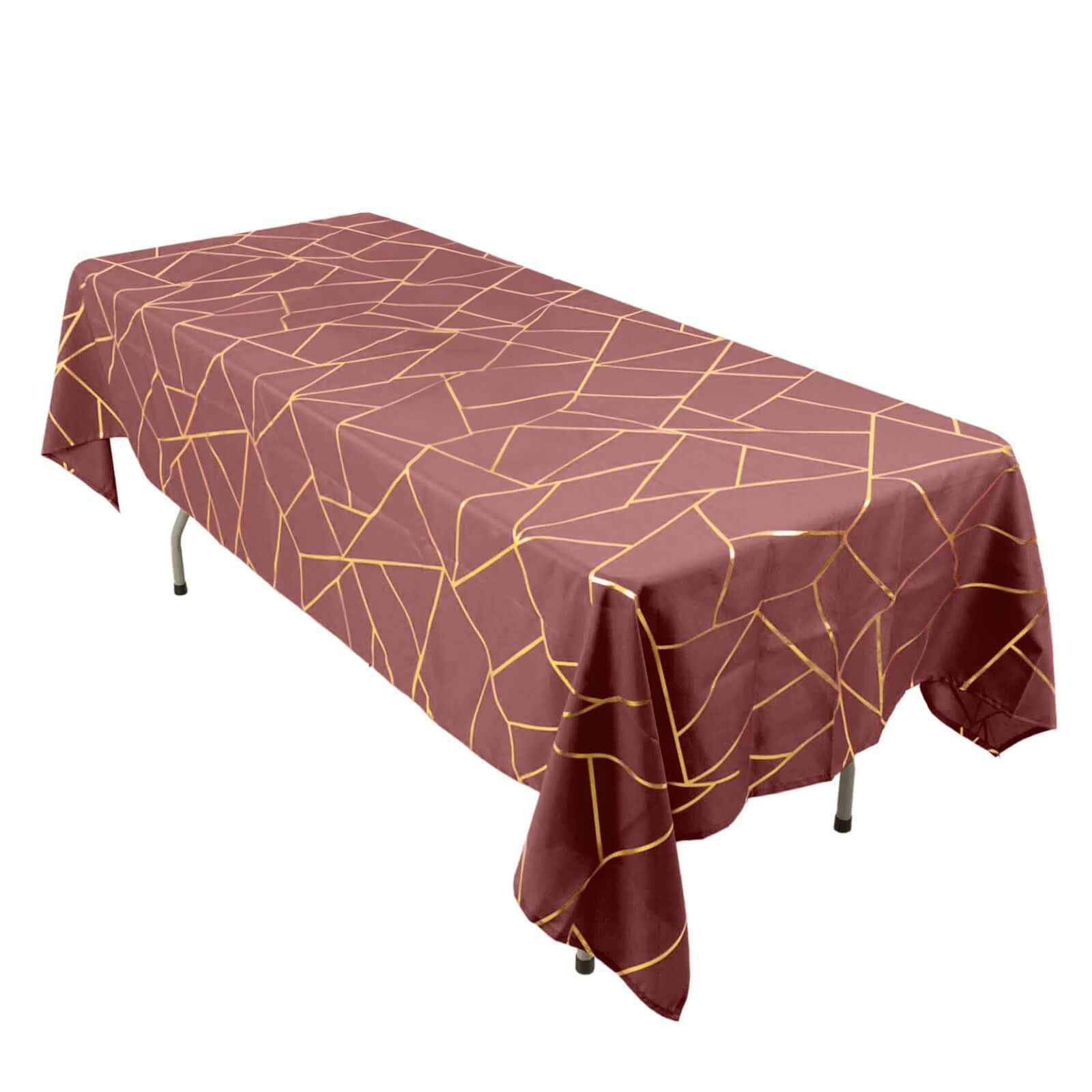 Polyester 60"x102" Rectangle Tablecloth Cinnamon Rose with Gold Foil Geometric Pattern - Wrinkle-Resistant & Durable Table Cover Pro Linens