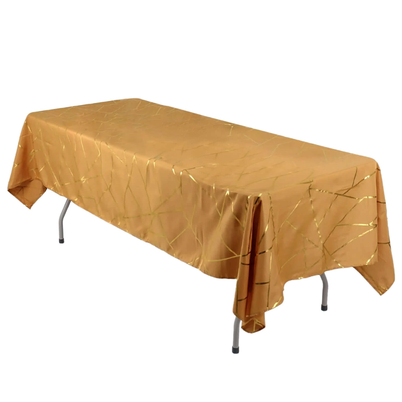 Polyester 60"x102" Rectangle Tablecloth Gold with Gold Foil Geometric Pattern - Wrinkle-Resistant & Durable Table Cover Pro Linens