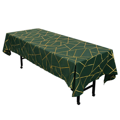 Polyester 60"x102" Rectangle Tablecloth Hunter Emerald Green with Gold Foil Geometric Pattern - Wrinkle-Resistant & Durable Table Cover Pro Linens