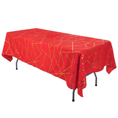 Polyester 60"x102" Rectangle Tablecloth Red with Gold Foil Geometric Pattern - Wrinkle-Resistant & Durable Table Cover Pro Linens