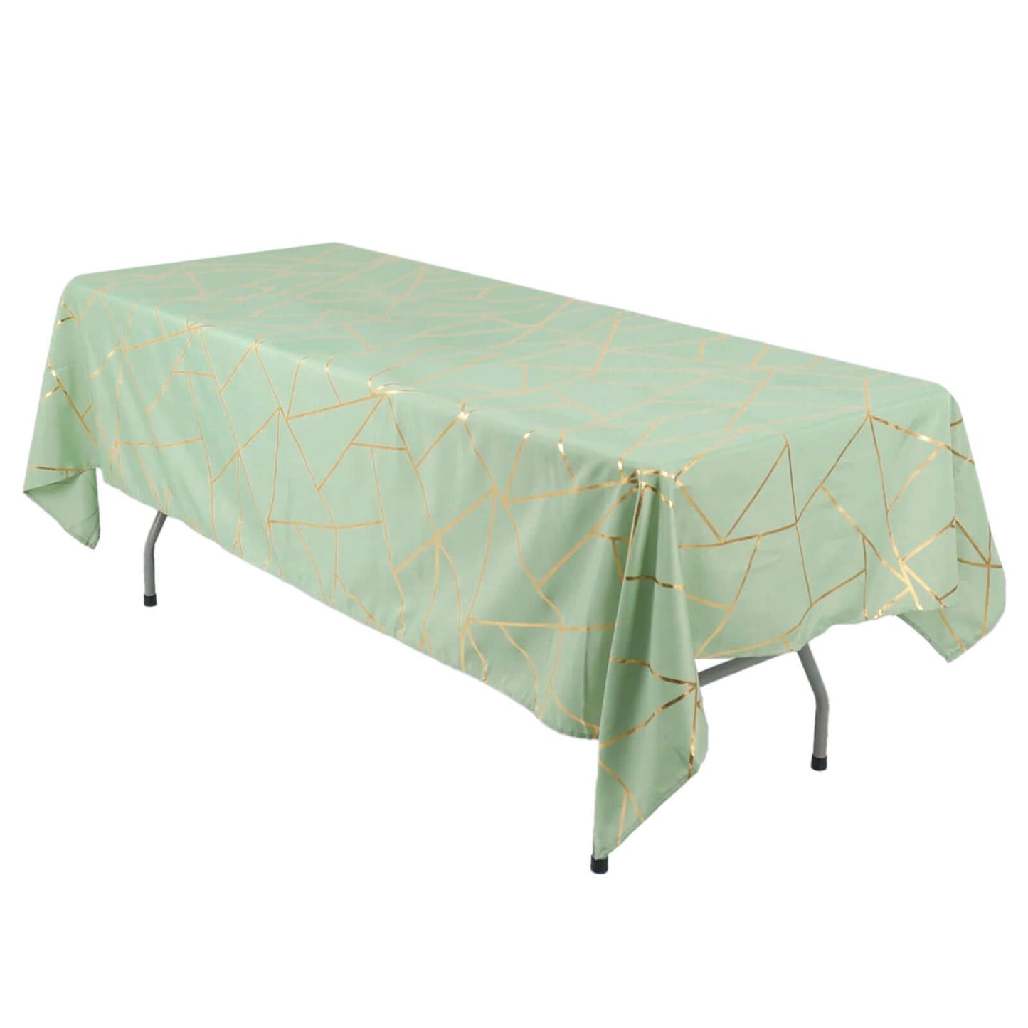 Polyester 60"x102" Rectangle Tablecloth Sage Green with Gold Foil Geometric Pattern - Wrinkle-Resistant & Durable Table Cover Pro Linens