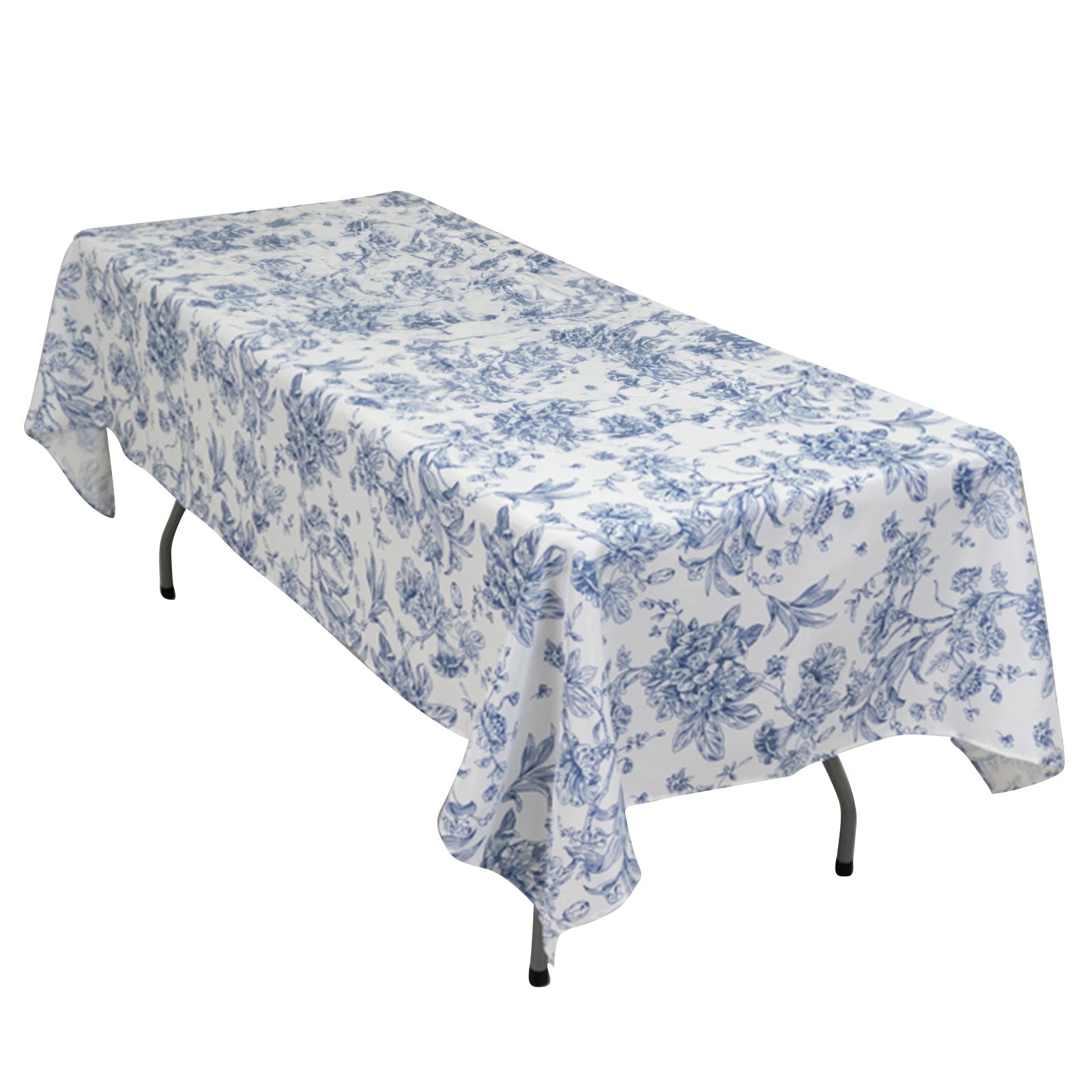 Polyester 60"x102" Rectangle Tablecloth White - Blue French Toile Pattern for Elegant Gatherings - Pro Linens