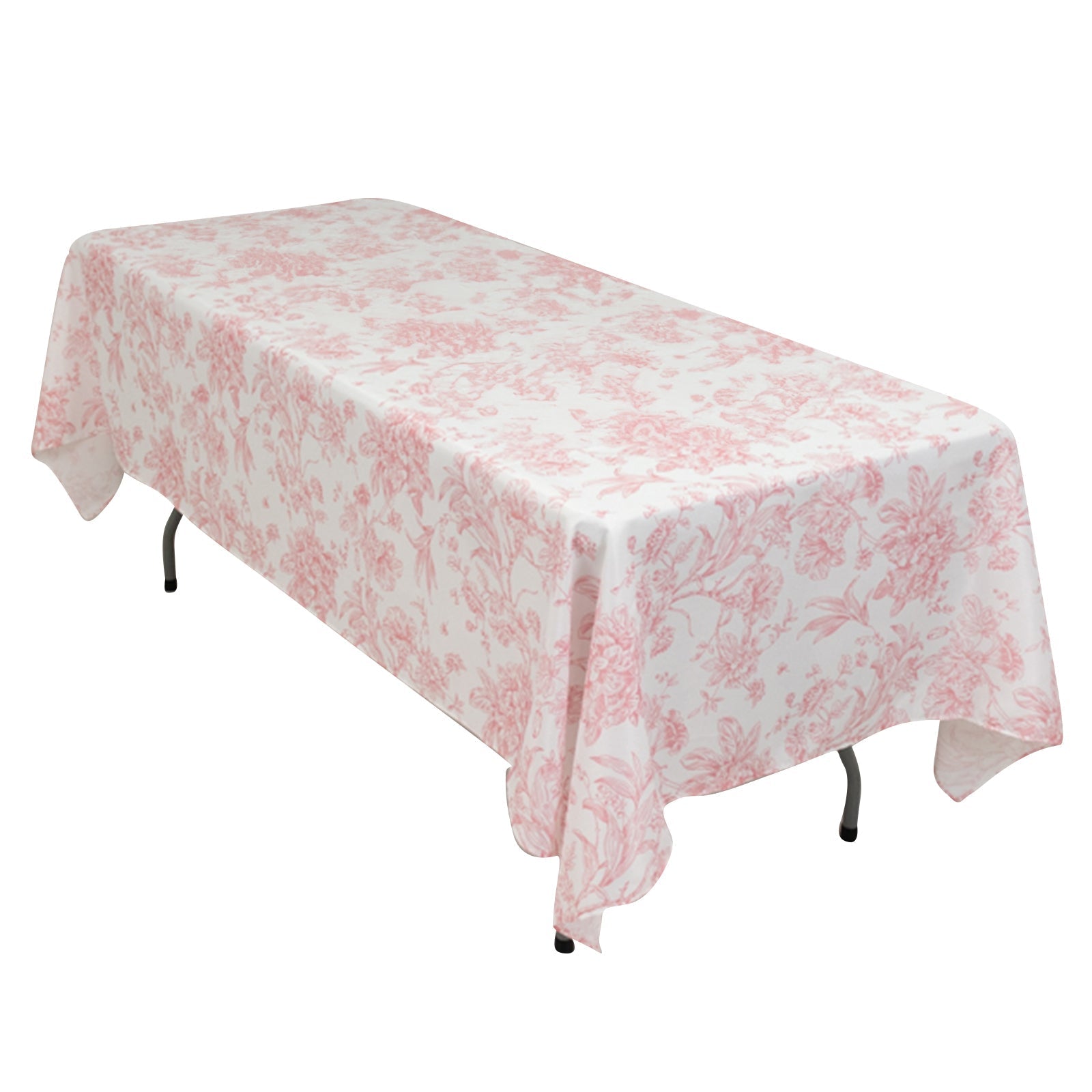 Polyester 60"x102" Rectangle Tablecloth White - Pink French Toile Pattern for Modern Occasions - Pro Linens