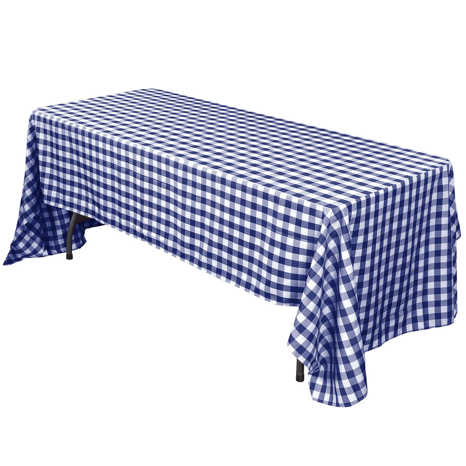 Polyester 60"x102" Rectangle Tablecloth White/Navy Blue - Checkered Buffalo Plaid Table Cover Pro Linens