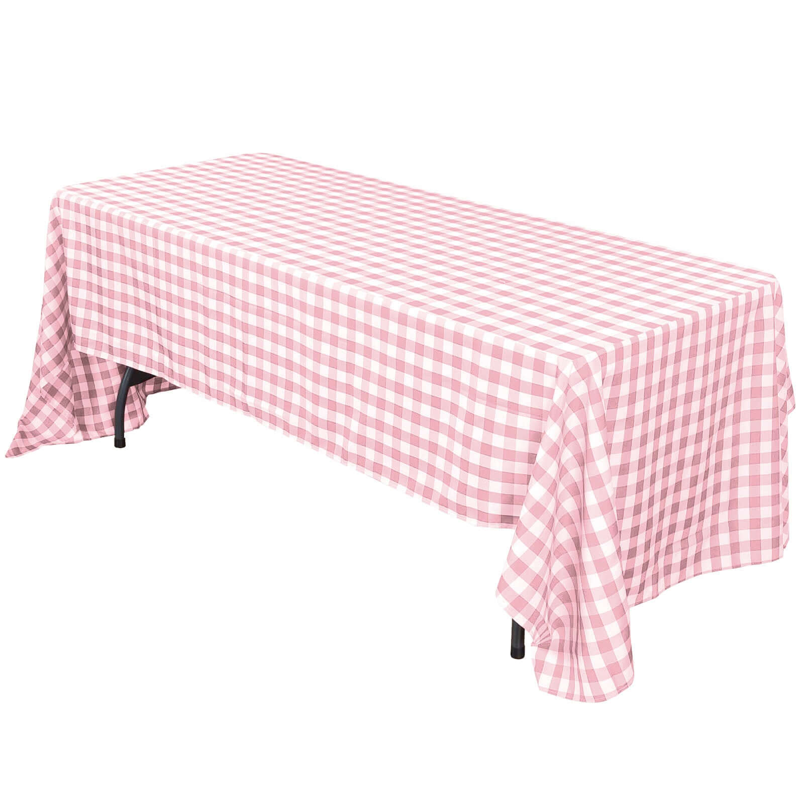 Polyester 60"x102" Rectangle Tablecloth White/Rose Quartz - Checkered Buffalo Plaid Table Cover - Pro Linens