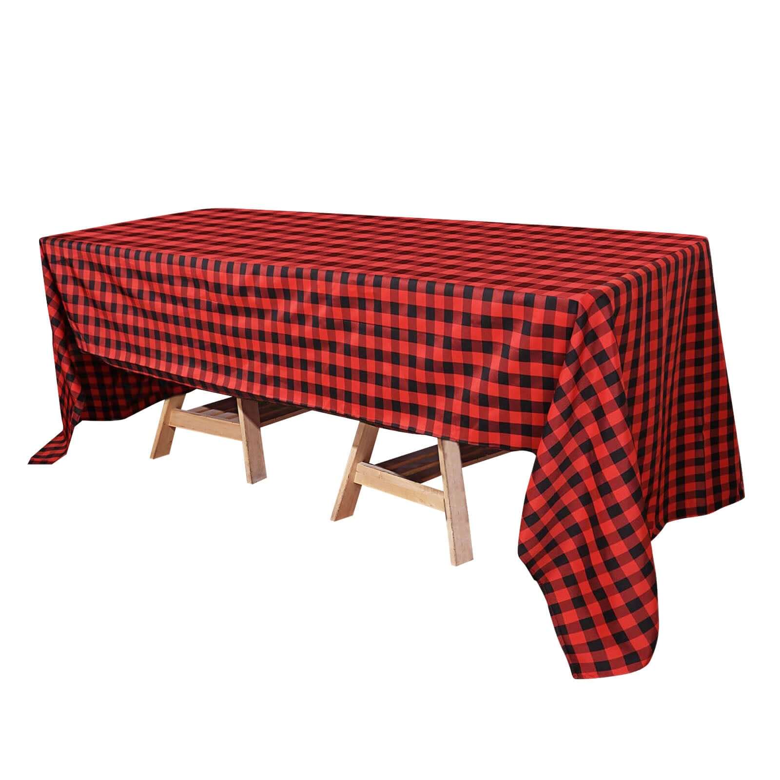 Polyester 60"x126" Rectangle Tablecloth Black/Red - Buffalo Plaid Checkered Table Cover - Pro Linens