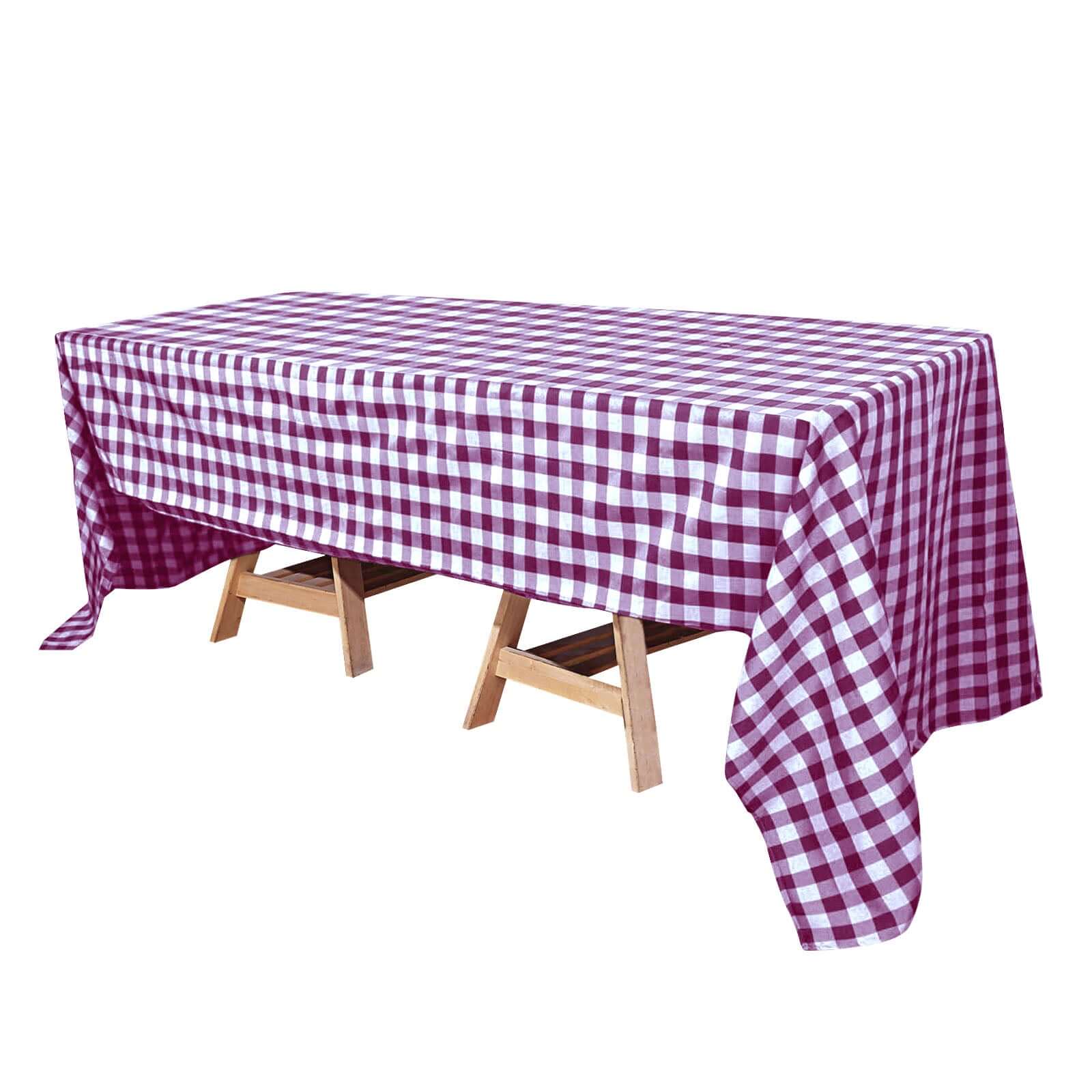 Polyester 60"x126" Rectangle Tablecloth White/Burgundy - Buffalo Plaid Checkered Table Cover - Pro Linens