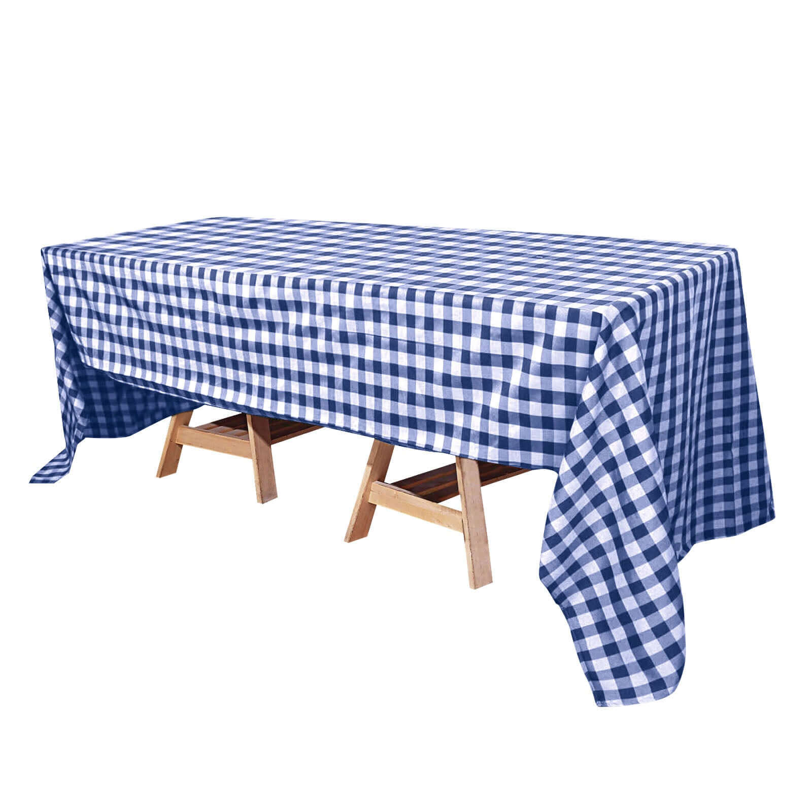 Polyester 60"x126" Rectangle Tablecloth White/Navy Blue - Buffalo Plaid Checkered Table Cover - Pro Linens