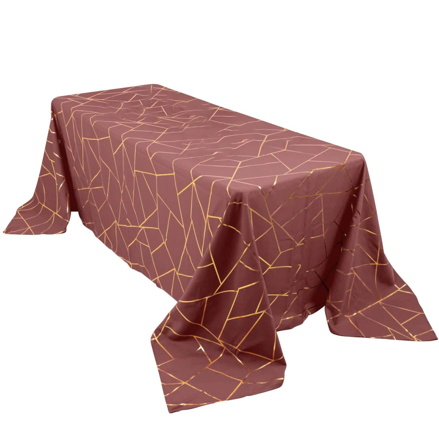 Polyester 60"x132" Rectangle Tablecloth Cinnamon Rose with Gold Foil Geometric Pattern - Wrinkle-Resistant and Durable Table Cover for Weddings & Events Pro Linens