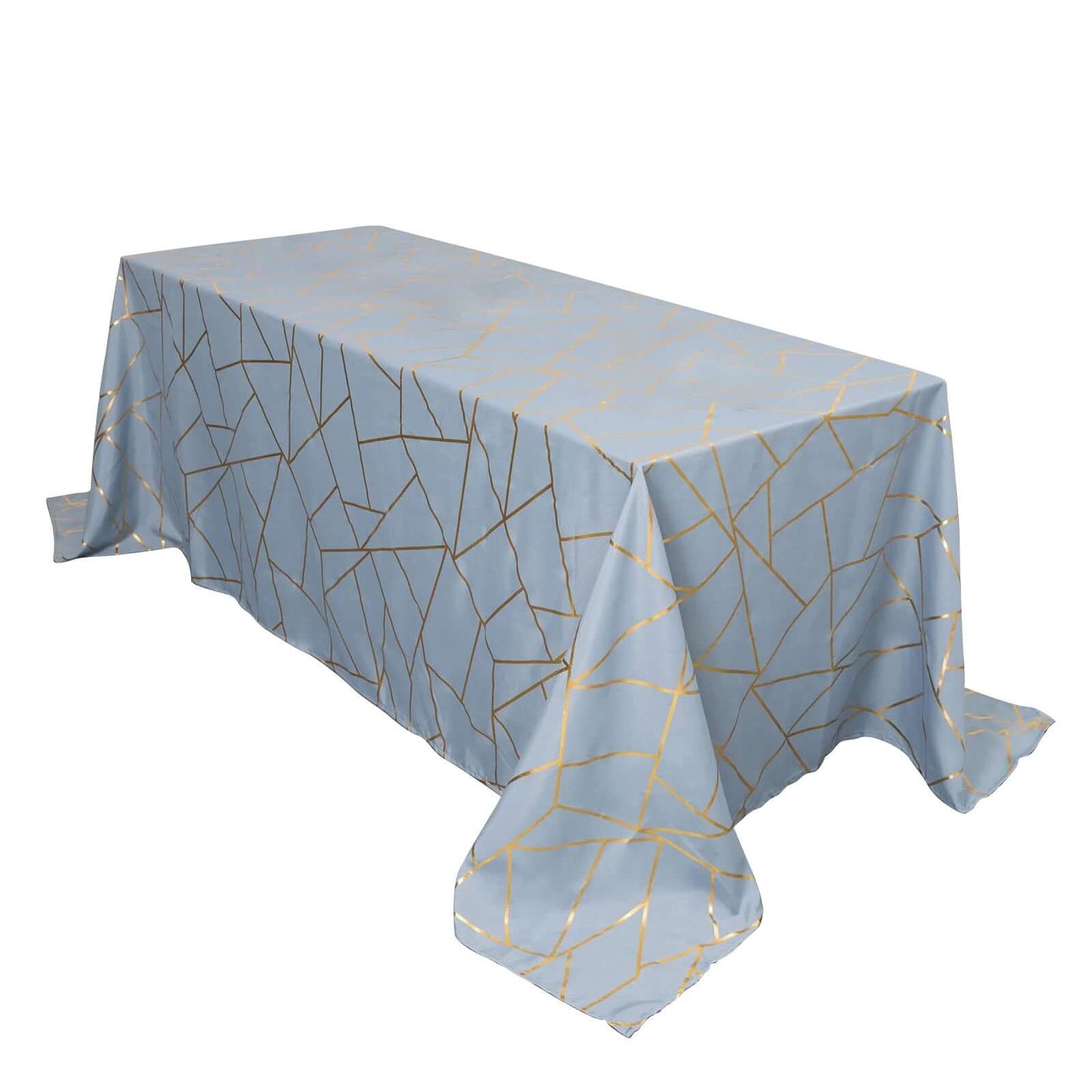 Polyester 60"x132" Rectangle Tablecloth Dusty Blue with Gold Foil Geometric Pattern - Wrinkle-Resistant & Durable Table Cover for Weddings & Events Pro Linens