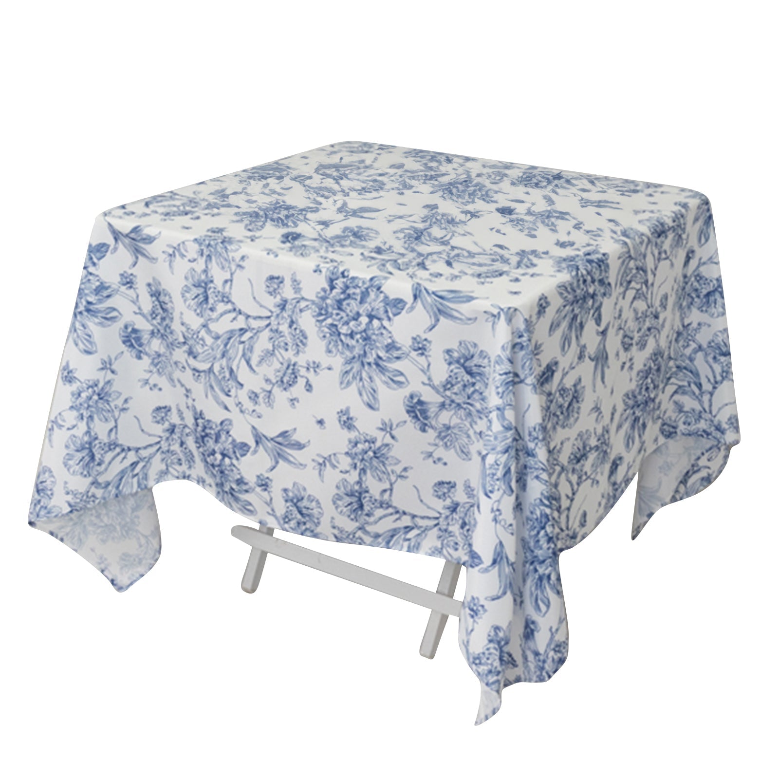 Polyester 70"x70" Square Tablecloth White - Blue French Toile Pattern for Sophisticated Settings Pro Linens