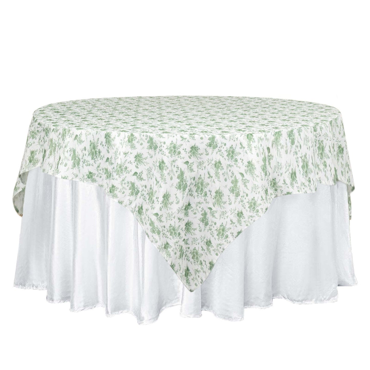 Polyester 70"x70" Table Overlay Square Tablecloth Dusty Sage Green French Toile Pattern - Table Cover for Upscale Dining Pro Linens